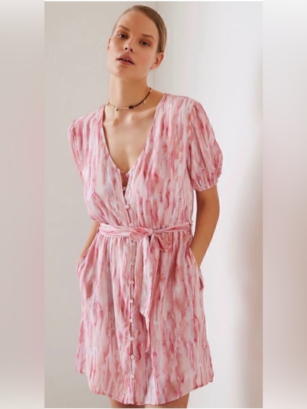 Pink Printed Mini Dress
